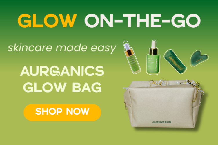 AURGANICS Glow Bag with skincare products for melanin-rich skin