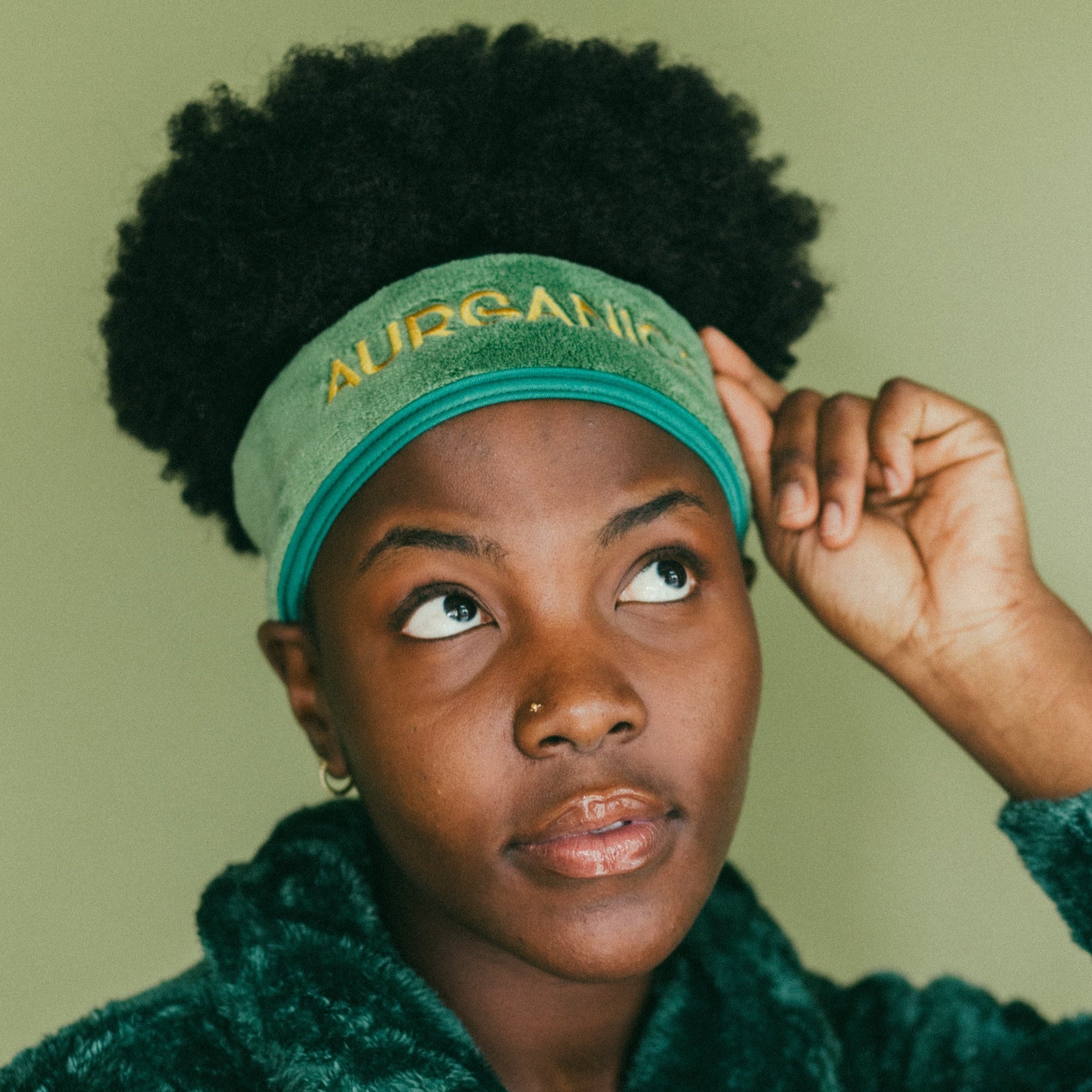 soft, plush headband for spa day feeling by Aurganics Skincare for melanated glowgetters with sensitive skin